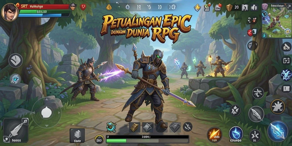 Tangkapan layar utama menampilkan pertarungan epik dalam dunia RPG 5RT.