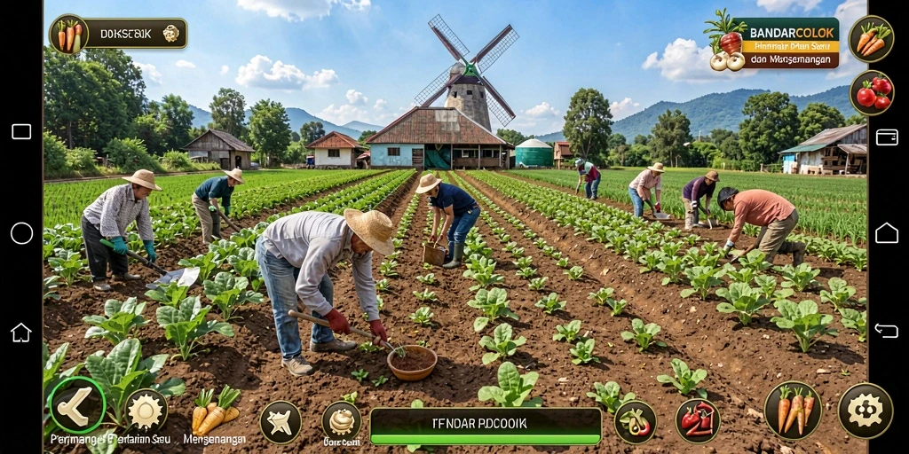 Screenshot utama BANDARCOLOK menampilkan gameplay pertanian yang seru.