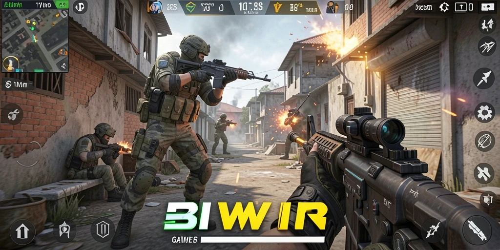 Screenshot gameplay BIWIN dengan aksi tembak-menembak seru.
