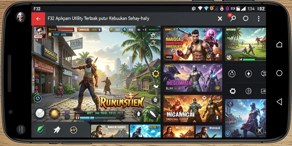Tampilan antarmuka aplikasi F32 dengan fitur utility yang lengkap.