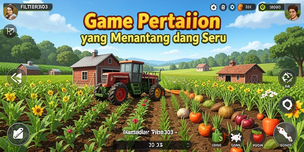 Tangkapan layar utama FILTER303 menampilkan fase pemasaran hasil pertanian.
