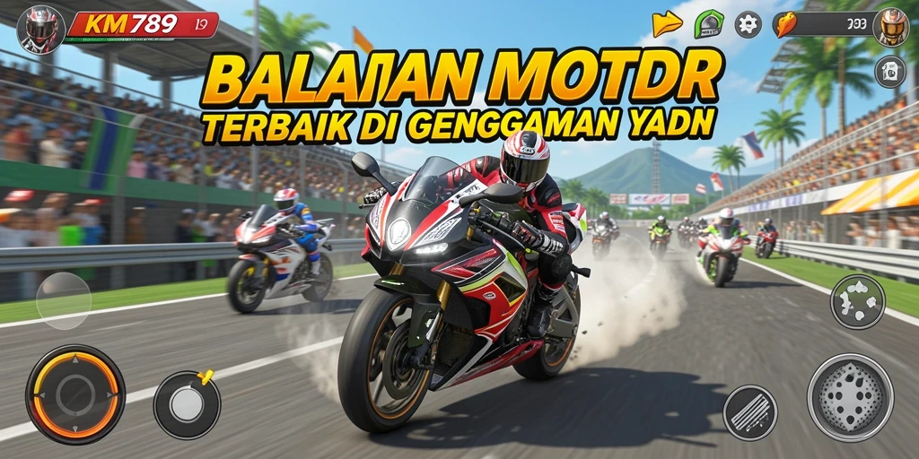 Screenshot gameplay KM789 menampilkan aksi balapan motor seru.