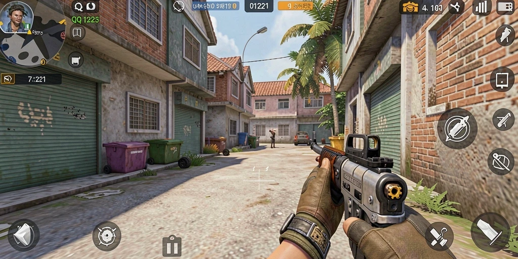 Tampilan gameplay menarik dalam QQ1221 dengan aksi pertempuran TPS.