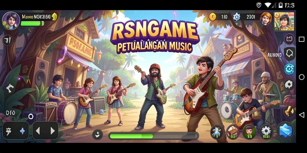 Screenshot menampilkan gameplay RSNGAME dengan alat musik virtual.