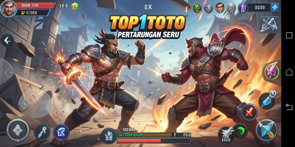 Screenshot utama game TOP1TOTO menampilkan aksi bertarung yang mendebarkan.