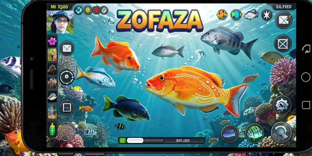 Screenshot menampilkan pemain aktif menembak ikan di ZOFAZA dengan grafis memukau.